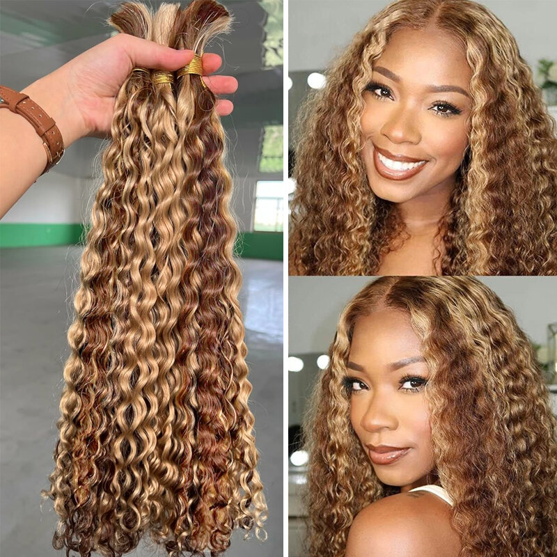 Bulk Human Hair For Braiding Blonde Color Mix Curly No Weft Double Drawn Wholesale Women Deep Wave bulk Human Hair Extensions