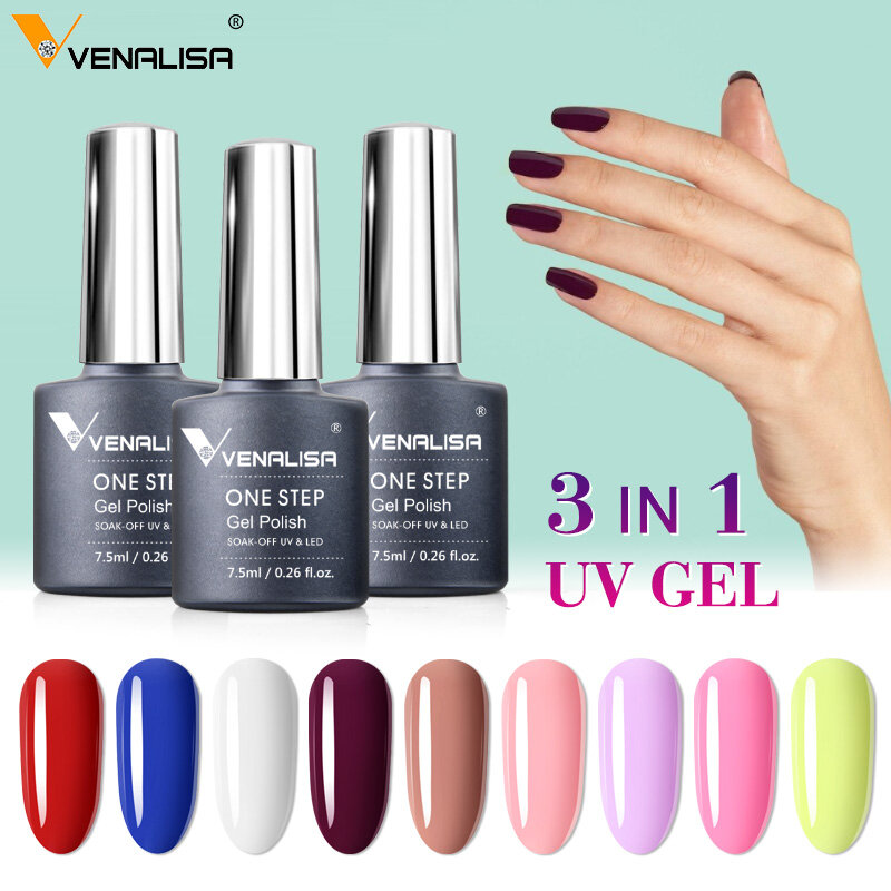 3 w 1 VENALISA One Step Nail Gel Polish Full Coverage Gorgeous Color Soak off UV LED Nail Gel Varnish Nail Art Salon Lacquer