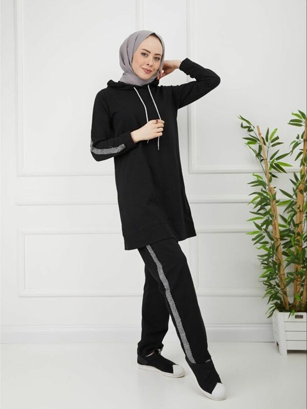 Conjunto de chándal a rayas para mujer, Hijab sin forro de manga larga, ropa de temporada de verano, moda musulmana, elegante
