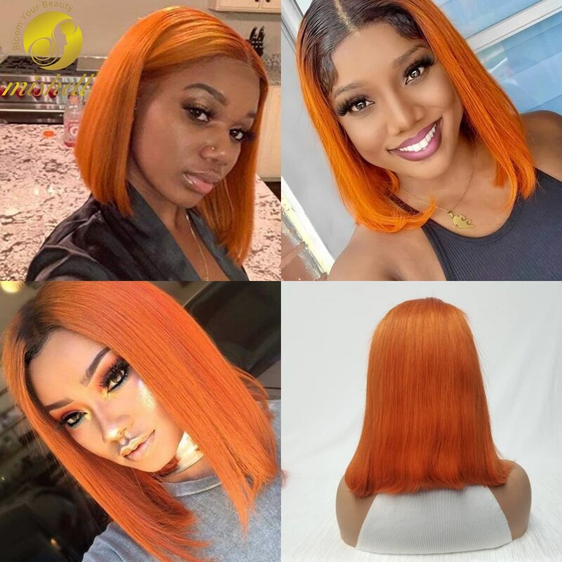 Colorful Straigt Short Bob Human Hair Wigs 13x4 Frontal Wigs Transparent Lace Brazilian Short Human Hair For Black Woman