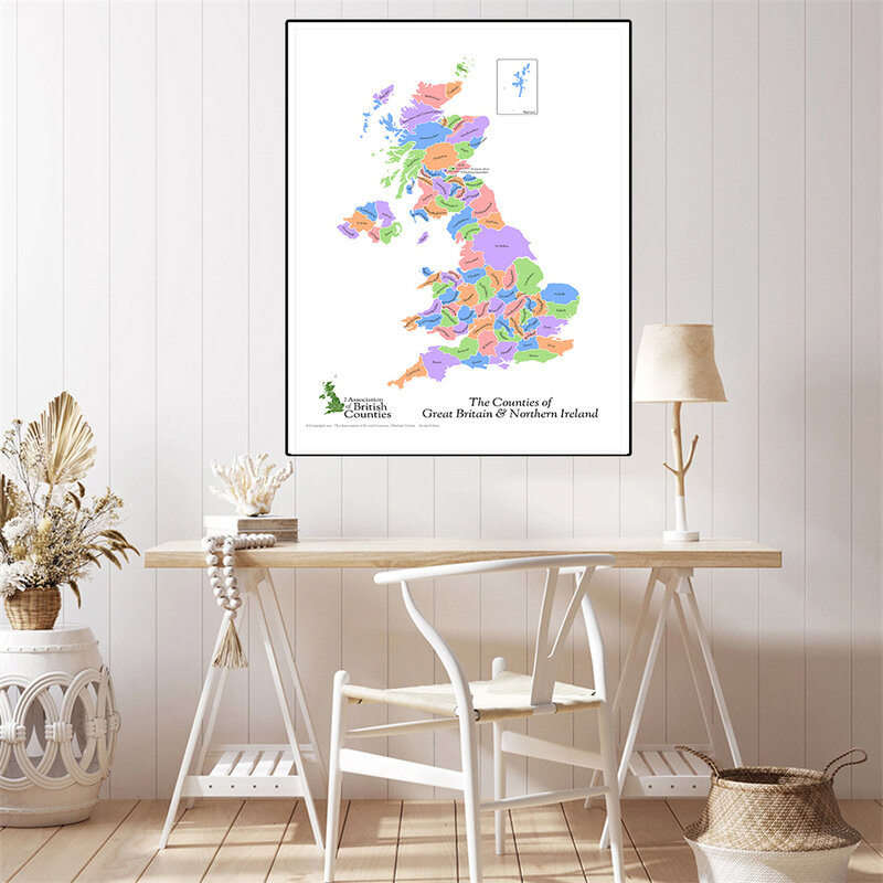 42x59cm 영국과 북아일랜드 지도 캔버스 회화 장식 포스터, 홈 인테리어, 학교 용품, 여행 선물