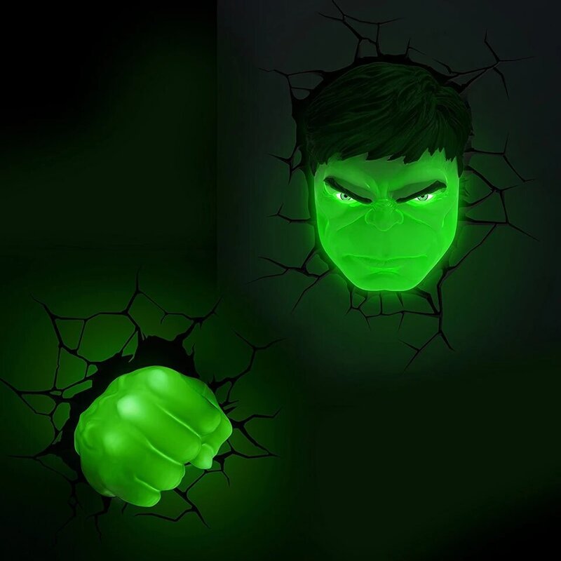 Acecorner Hulk Head Hand Superhero 3D Creative LED Wall Lamp Sticker Hanging Avengers Marvel  Night Light for Christmas Kid Gift