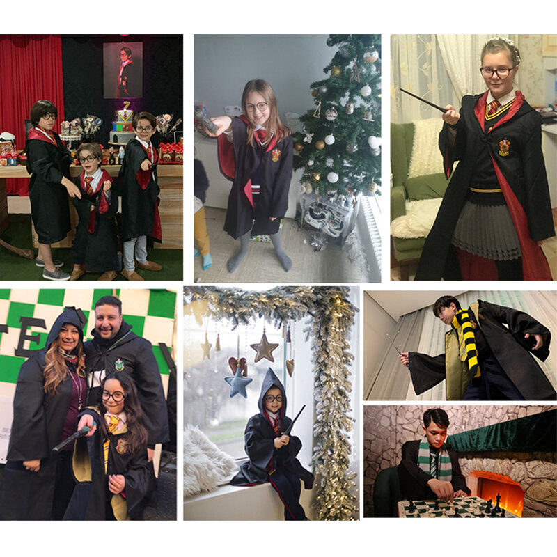 Hermione Granger, uniformes de Cosplay Potter, Costume de Cosplay, Cape, Robe, Cape, baguette, cravate écharpe, fête d'halloween pour enfants