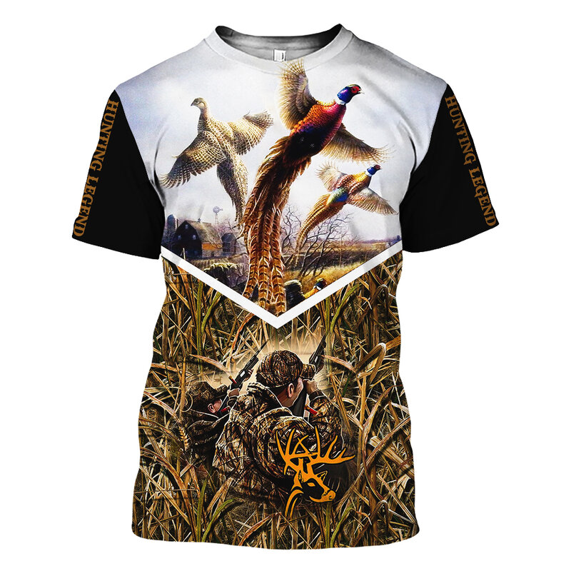 2021 Summer Hipster Men t-shirt Beautiful Pheasant Hunting 3D Printed Harajuku Short sleeve T shirt Unisex Casual tops TX0171