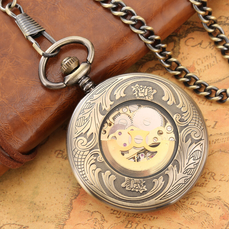 مضيئة الأرقام الرومانية التلقائي ساعة جيب الميكانيكية الفاخرة الرجعية قلادة ساعة ذاتية لف العتيقة ساعة الهدايا