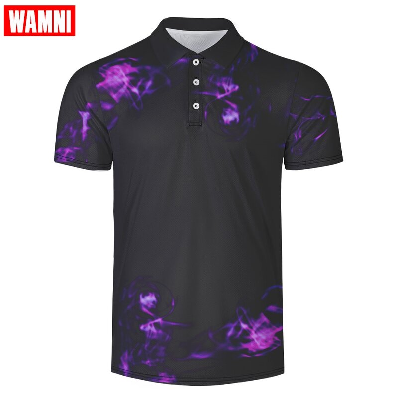 WAMNI модная быстросохнущая рубашка для бадминтона Повседневная 3D черная футболка-поло Бодибилдинг мужской спортивный свободный поло-рубашк...