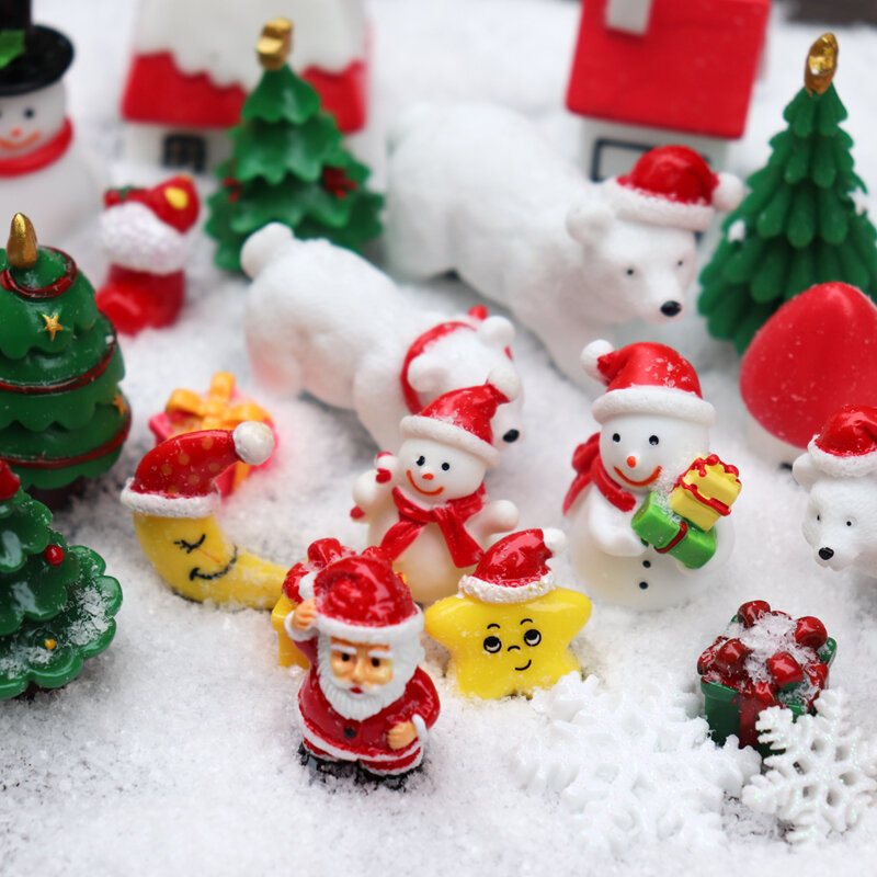 BAIUFOR Miniatur Natal Angka Santa Claus Manusia Salju Terarium Aksesoris Kotak Hadiah Peri Taman Patung Dekorasi Rumah Boneka
