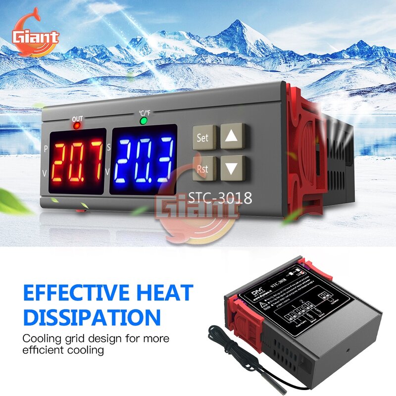 Controlador de temperatura Digital Dual, termorregulador, termostato, calentador, enfriador para incubadora, Caldera, DC 12V AC 110 220V, STC-3018