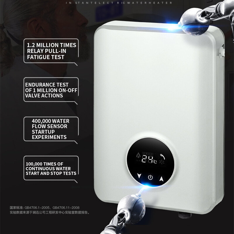Instant electric water heater thermostatic bath with smart touch display, simple operation, power saving