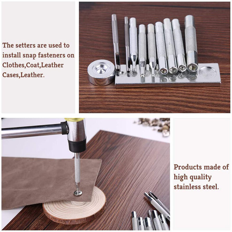 LMDZ – Kit d'attaches à pression en cuir, boutons métalliques avec marteau, outils d'installation pour le bricolage