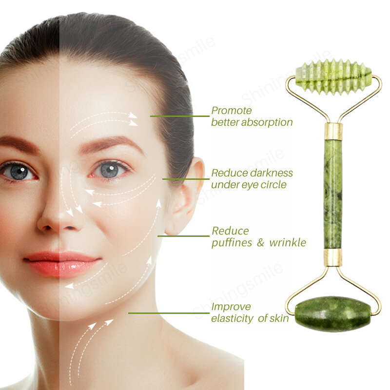 Face Massage Roller Plate Double/Single Heads Natural Jade Stone Massager Eye Facial Neck Thin Lift Relax Slimming Tools