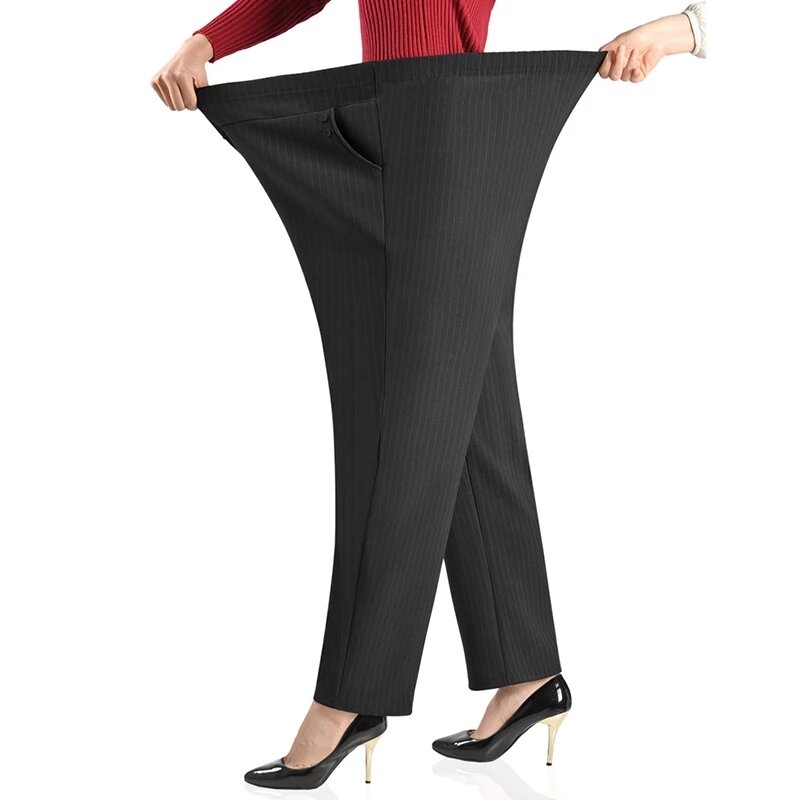 Calças femininas soltas de elástico alto, calças femininas de meia idade, roupas retas, 5XL plus size, outono