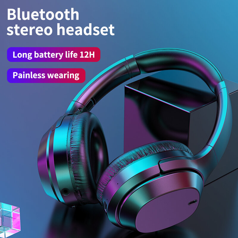 무선 Bluetooth 5.0 헤드셋, 마이크가있는 고음질 오디오 접이식 헤드셋