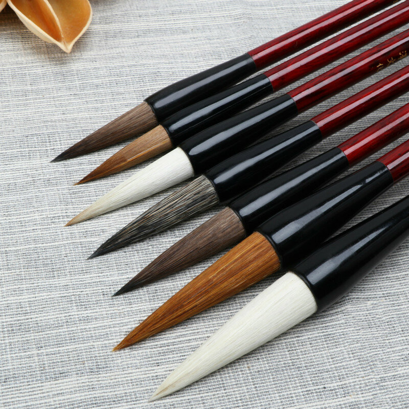 7 個書道ブラシペン中国ウルフ石アナグマウール複数髪の絵画ブラシ中国水彩筆セット