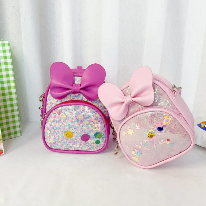 New 2022 Children Backpack Sequin PU Girls Backpack In Kindergarten Schoolbag Fashion Bow Shoulder Bags