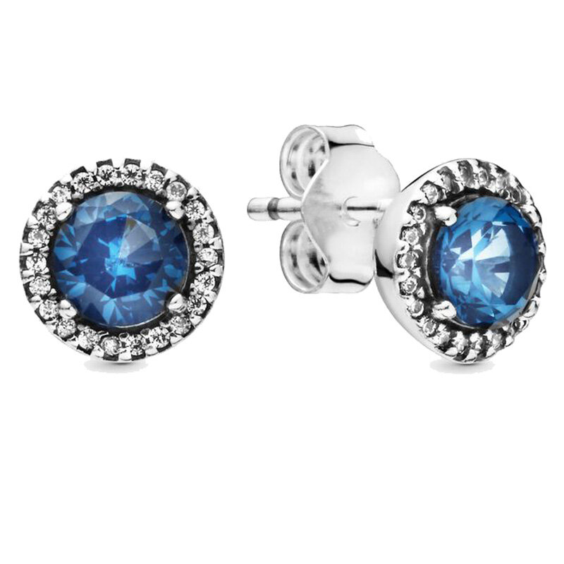 925 Sterling Silver Dazzling Gotas Azul Rodada Torção De Fé Brilho Floral Moda Brincos De Cristal Para As Mulheres Presente Da Jóia