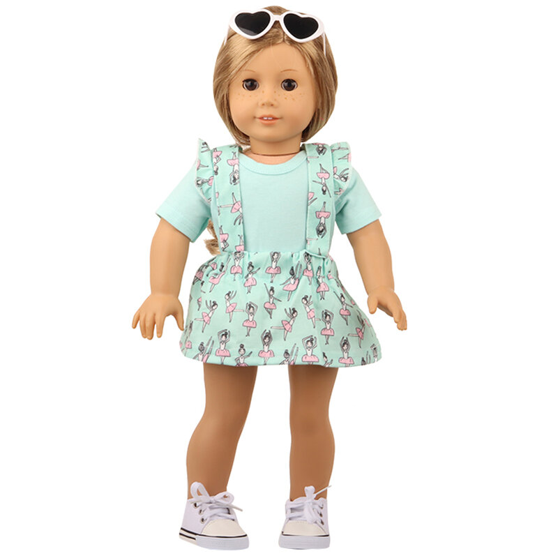 2021 nova moda bailarina meninas roupas vestido para o bebê bonecas renascer 43cm camisa azul saia suspender caber 18 doll doll boneca americana