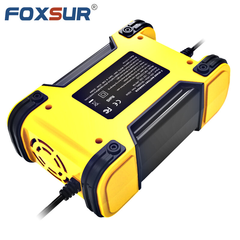 Foxsur Automatische Smart Car Charger 12V / 24V Lithium Agm Gel Lood-zuur LiFePO4 Deep Cycle Reparatie motorfiets Fast Battery Charger