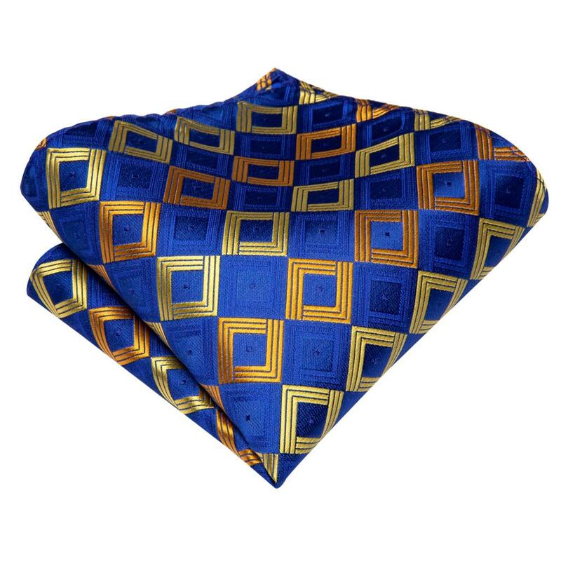 สีฟ้าสีเหลืองลายสก๊อต2023ใหม่ Elegant Mens Tie สุภาพบุรุษแบรนด์หรูเนคไทสำหรับนักธุรกิจผู้ชาย Handky Cufflinks Hi-Tie Designer