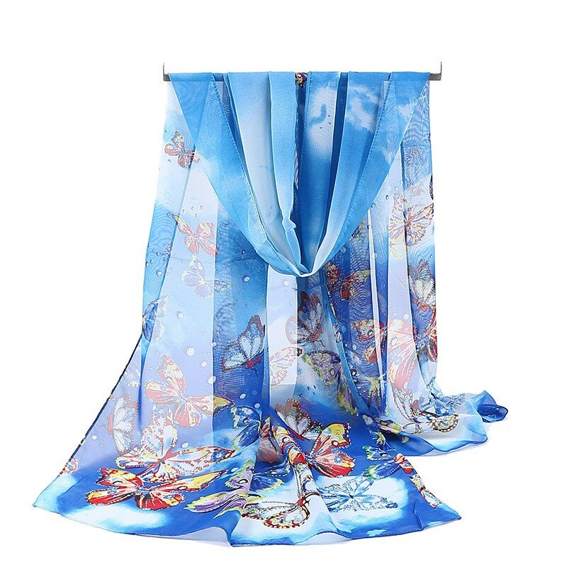Шарф Шифоновый в полоску, с цветочным принтом, 160 х 50 см, несколько стилей, подарок на праздник, дикая мода, Солнцезащитная шаль