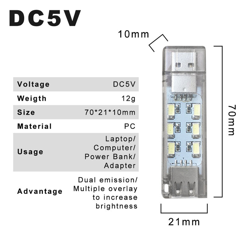 USB LED Lampu Kerja Laki-laki Ke Perempuan Antarmuka 12LED U Disk Malam Lampu Terbuat dari Lampu Baca Didukung Oleh DC5V adaptor Power Bank