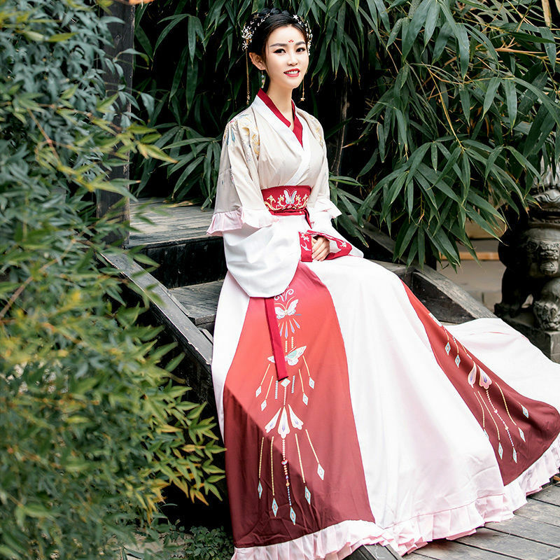 Trung Quốc Truyền Thống Đầm Hanfu Đỏ Nữ Điệu Nhảy Dân Gian Cổ Tích ĐẦM Vintage Trang Phục Cổ Trang Phục Sân Khấu Bé Gái Công Chúa Phù Hợp Với