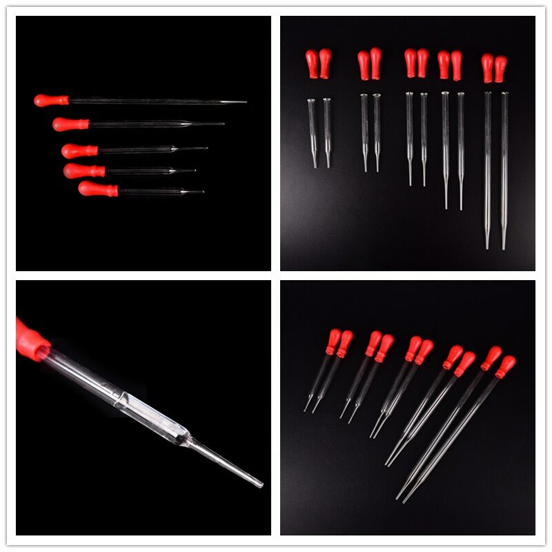 2Pcs Transfer Pipette Lab Supplies With Red Rub 9cm/10cm/12cm/15cm/20cm Durable Long Glass Experiment Medical Pipette Dropper