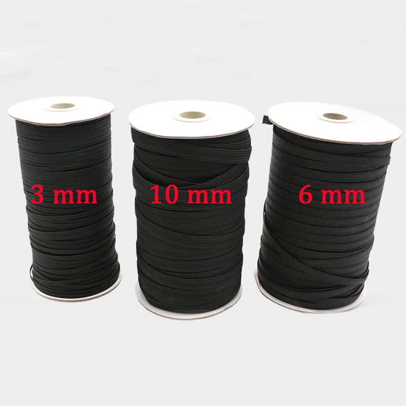 Bandas de borracha elásticas planas, DIY costura acessórios, vestuário do casamento, Stretch Rope, branco e preto, 3mm, 4mm, 5mm, 6mm, 8mm, 10mm