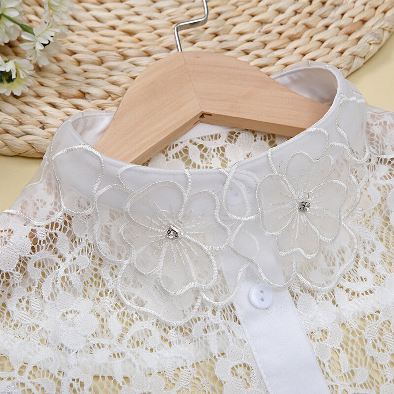Collar de encaje con bordado Floral para mujer, postizos, cuello desmontable, camisa, blusa de media camisa con solapa, decoración