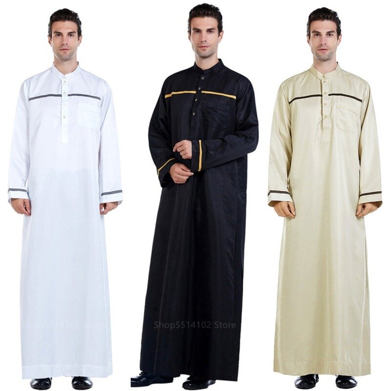 Mann Casual Saudi-arabien Jubba Thobe Männer Abaya Moslemische Robe Langarm Indische Nahen Osten Islamischen Kleidung Lose Arabisch Party tragen