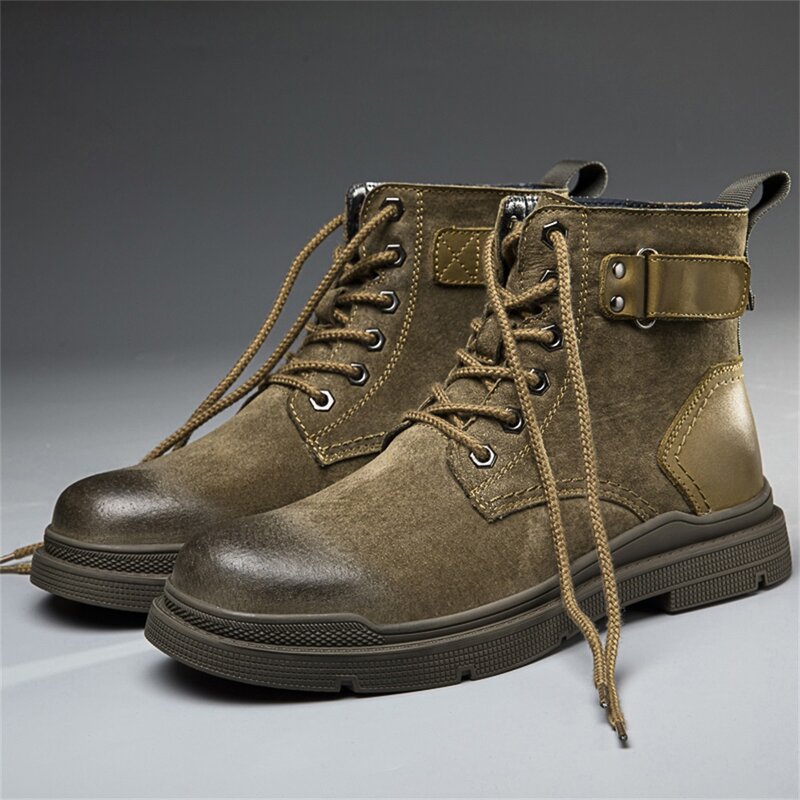 Nouvelles bottes Martin en cuir pour hommes, bottes d'outillage haut de gamme pour l'extérieur, bottes hautes en velours résistantes au froid et chaudes
