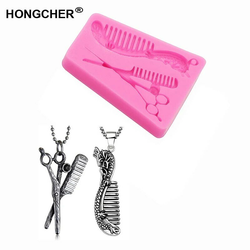 New Scissors comb fudge cake silicone mould DIY handmade chocolate pendant mud molds Kitchen baking cooking gadgets cake mold