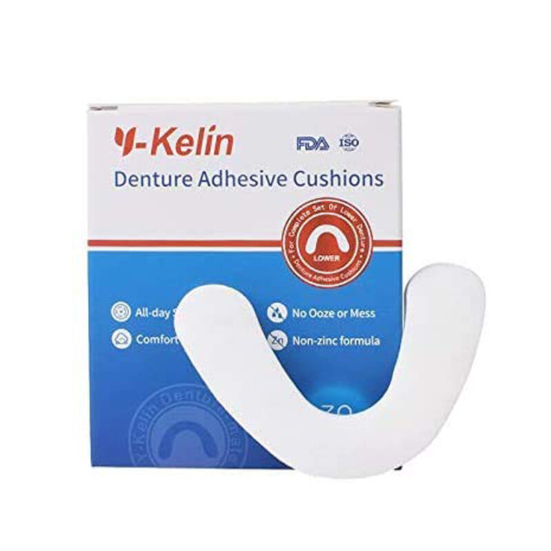 Y-kelin cojín adhesivo inferior para dentadura, tira de 60 almohadillas (paquete de 2)