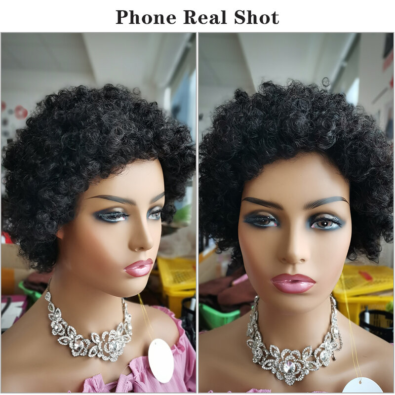 Yepei-Peluca de cabello humano brasileño Remy para mujer, pelo corto Afro rizado, Color Natural