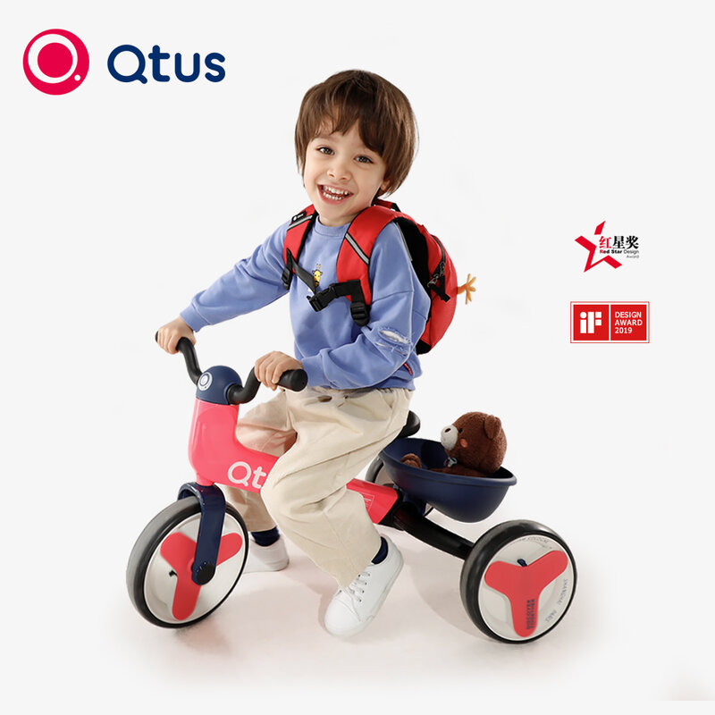 Qtus – vélo d'équilibre 4-en-1 QR3, Tricycle transformable, roues EVA Premium, cadre en alliage HEPE/PP/Aluminium, de 2 à 5 ans, rouge bleu