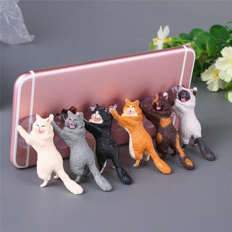 1pc Cat Figurine Miniature Cat Sucker Design Phone Holder mini fairy garden Cartoon statue craft Home Car Decorative