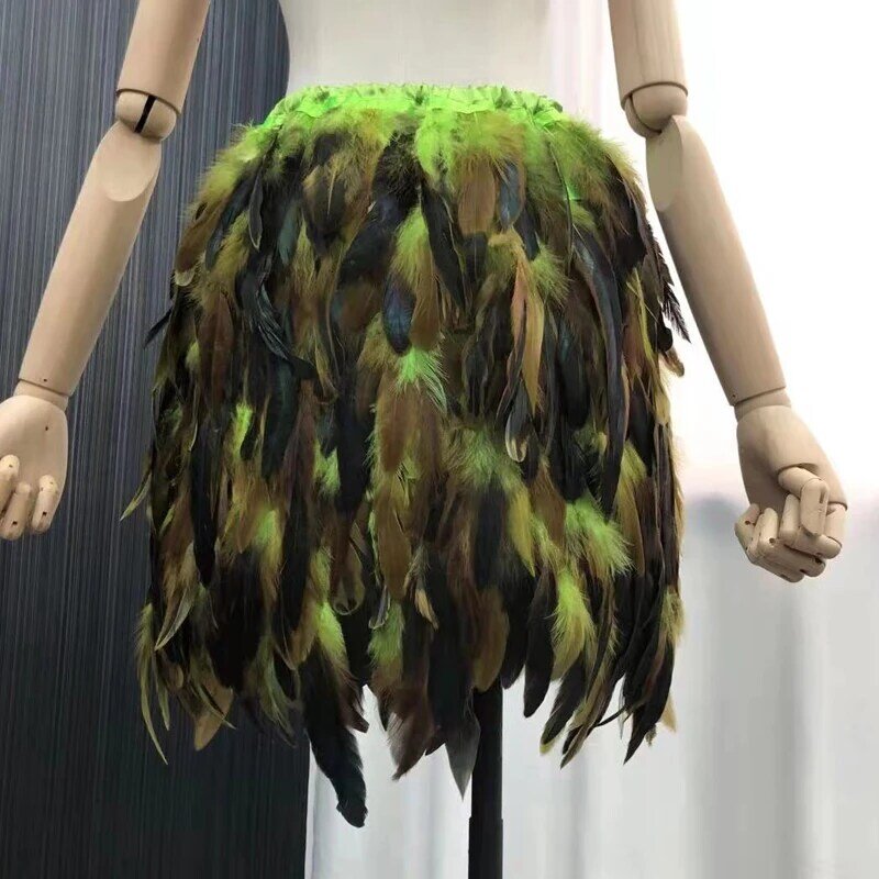 Falda corta de pluma de pavo natural para mujer, ropa interior de sujetador, abrigo de piel de 100%, falda de piel personalizable, Pluma de pavo real, nuevo estilo