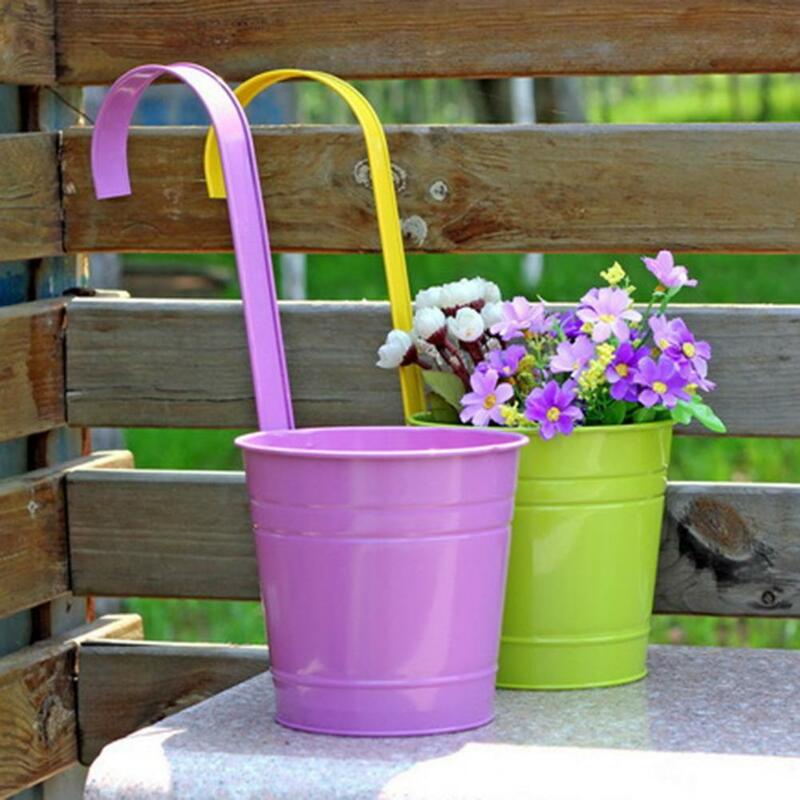 10 cores pendurado vasos de flores gancho potes de parede jardim vasos de flores varanda plantadores balde de metal suportes de flores para decoração de casa