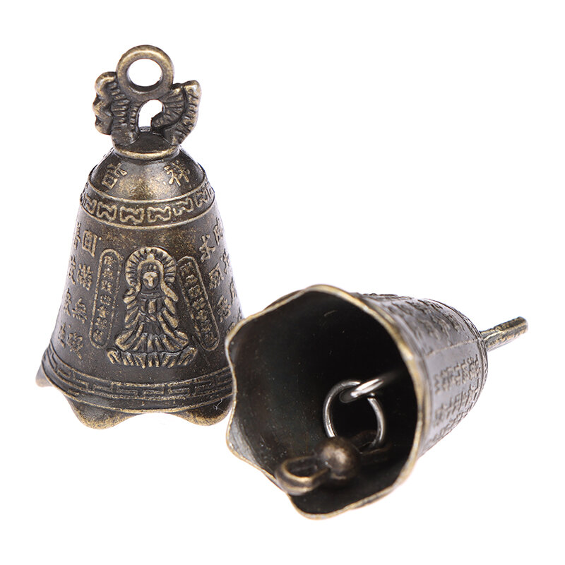 โบราณ Bell จีน Mini ประติมากรรม Pray Guanyin Buddha Bell Shui Feng Bell