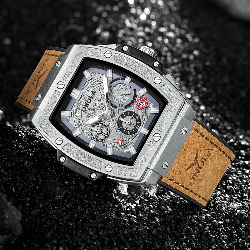 ONOLA tonneau montre à quartz carré grand pour homme montre-bracelet chronographe lumineux mode style décontracté montre de luxe pour homme relogio masculino