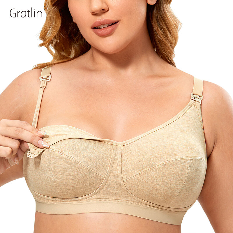 Gratlin Plus Size Cotton Nursing Bra Comfort  Breastfeeding Support Maternity Underwear Wireless For Pregnant Women 