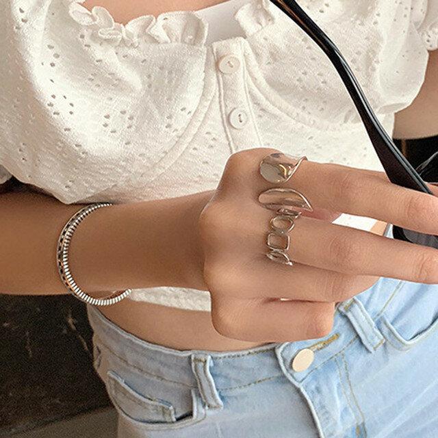 Minimalist 925เงินสเตอร์ลิงกว้างแหวนผู้หญิงใหม่แฟชั่น Hollow Handmade เครื่องประดับของขวัญ
