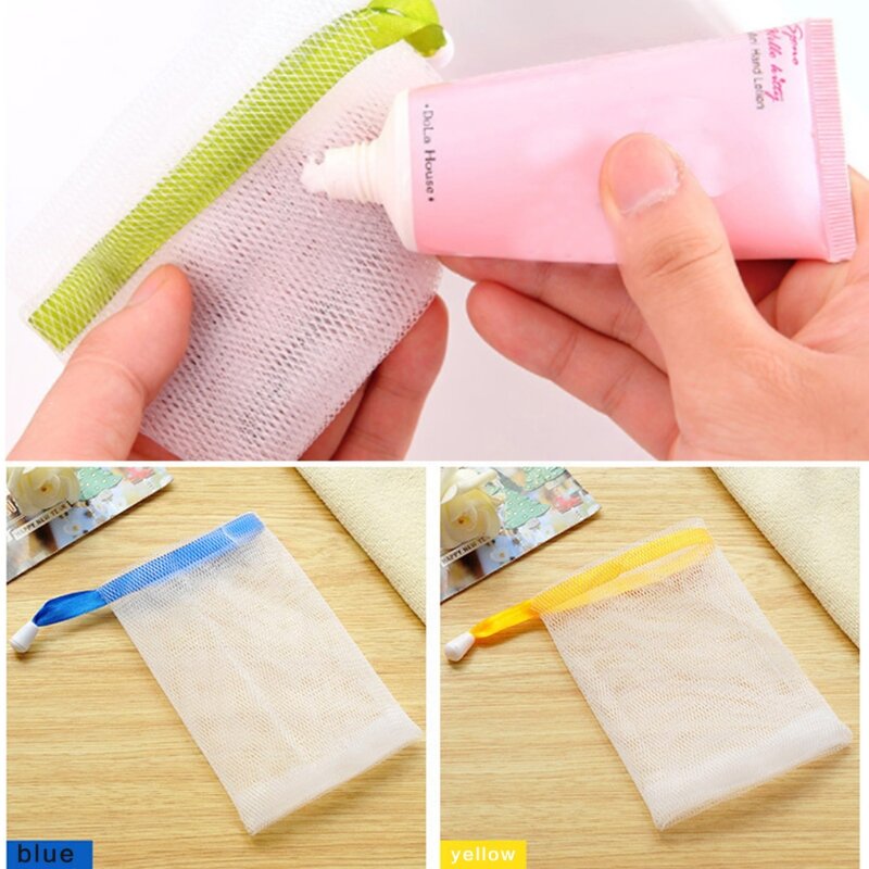 10PCS Exfoliating ตาข่ายสบู่ฟองโฟม Double Layer Soap Saver ถุงผู้ถือกระเป๋า C1FF