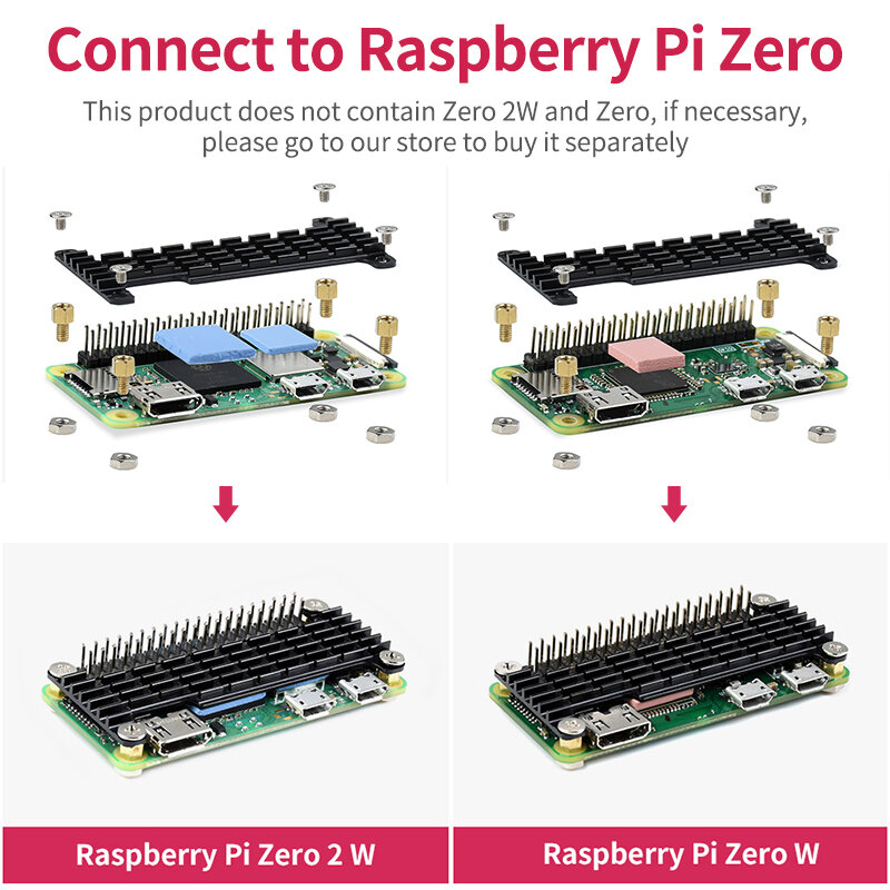 Raspberry Pi Zero Dissipador de calor de alumínio Radiador de resfriamento passivo Dissipação de calor térmico de metal Refrigerador para Raspberry Pi Zero W 2 W
