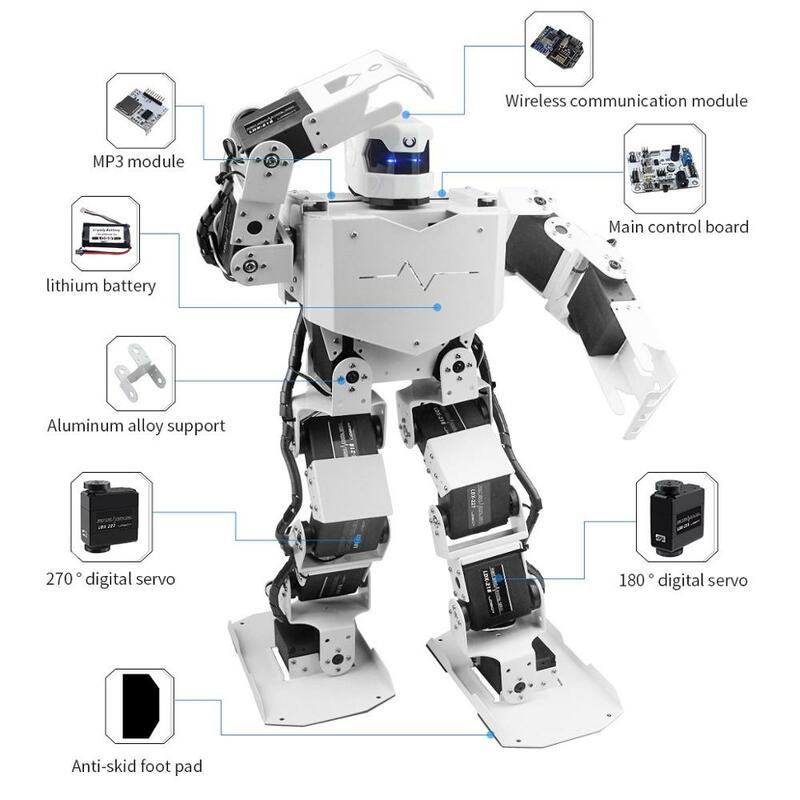 Kit Robot umanoide Biped 16DOF con APP gratuita, modulo MP3, supporto Tutorial Video dettagliato canta Dance (assemblato)