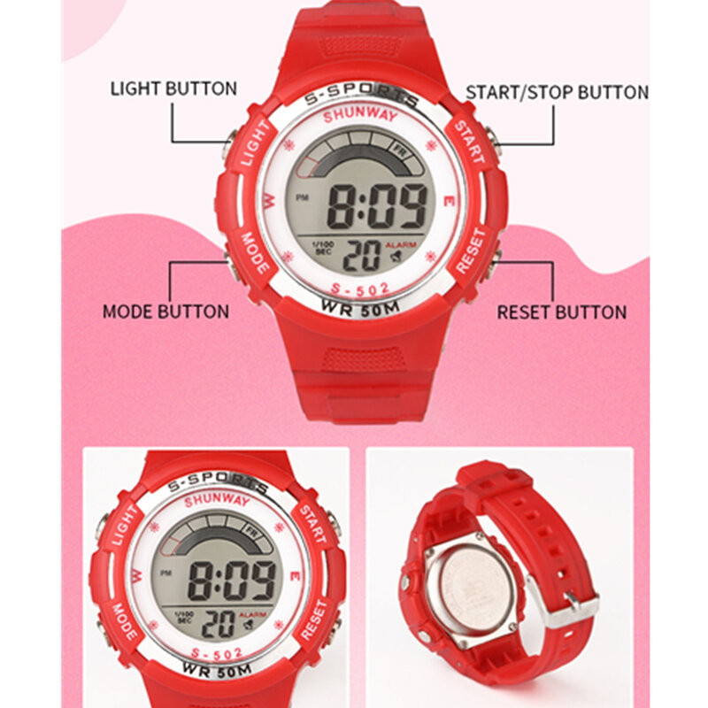 Zegarek do pływania dla dzieci LED elektroniczny cyfrowy 5Bar wodoodporne zegarki sportowe dla 3 ~ 12 lat śliczny piękny zegar dziecięcy prezent S502