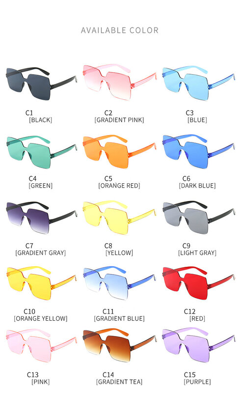 Gafas de sol cuadradas de gran tamaño con montura grande de 2019 para hombres y mujeres, gafas de sol de Color caramelo, sin marco, rosa, negro, azul, verde