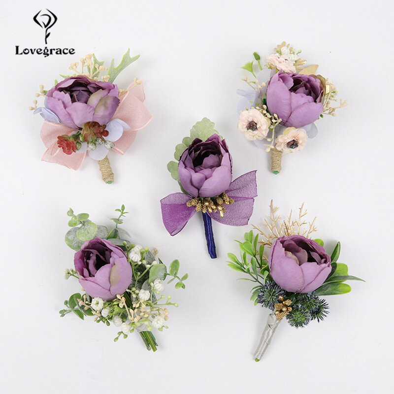 Loveglace – fleur de Rose artificielle en soie, boutonnière de mariage, Bracelet de Corsage au poignet pour demoiselles d'honneur
