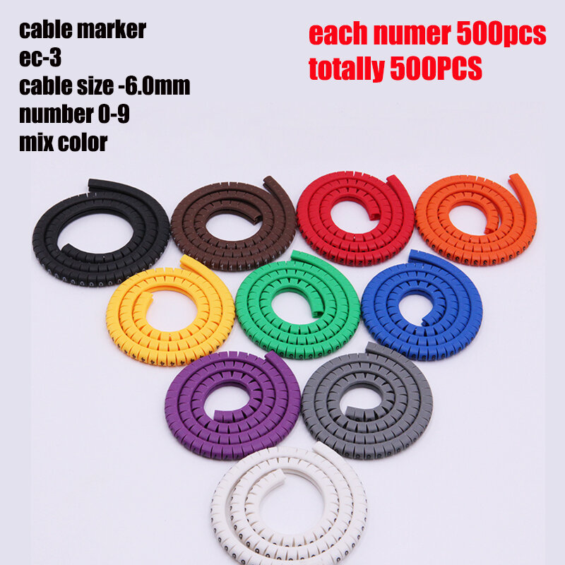Etiqueta de marcado de Cable de ec-0, número de marcado de cable de 0 a 9, tamaño de cable 1,5-6,0 SQMM, marcado de aislamiento de cable de PVC de colores mixtos