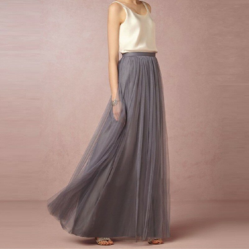 Falda larga de tul suave para mujer, Faldas largas con cintura elástica, estilo bohemio Vintage, para fiesta y verano, 2020